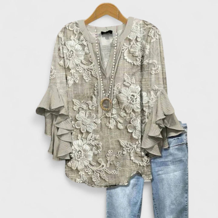 Lina | Elegant Floral Ruffle Blouse