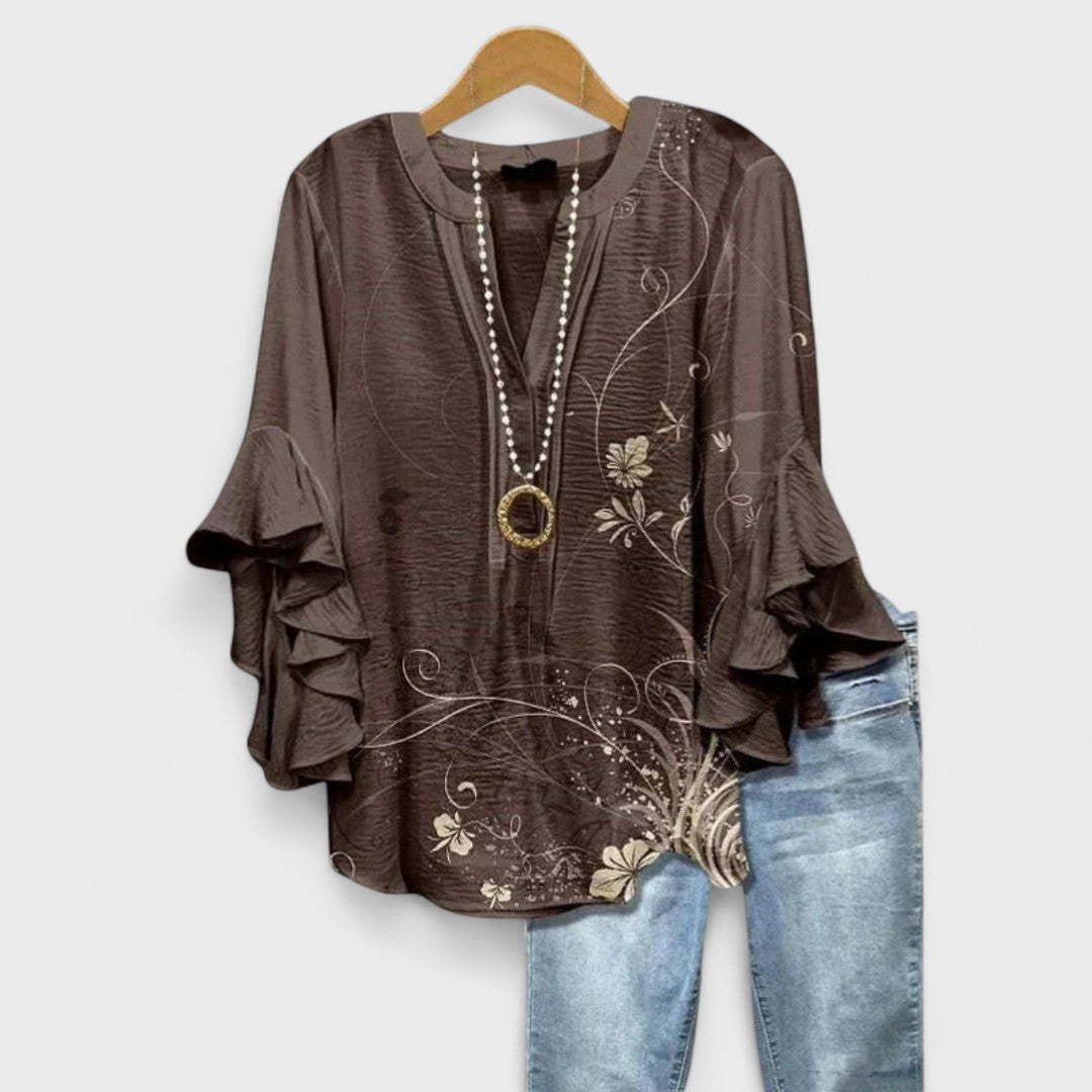 Lina | Elegant Floral Ruffle Blouse