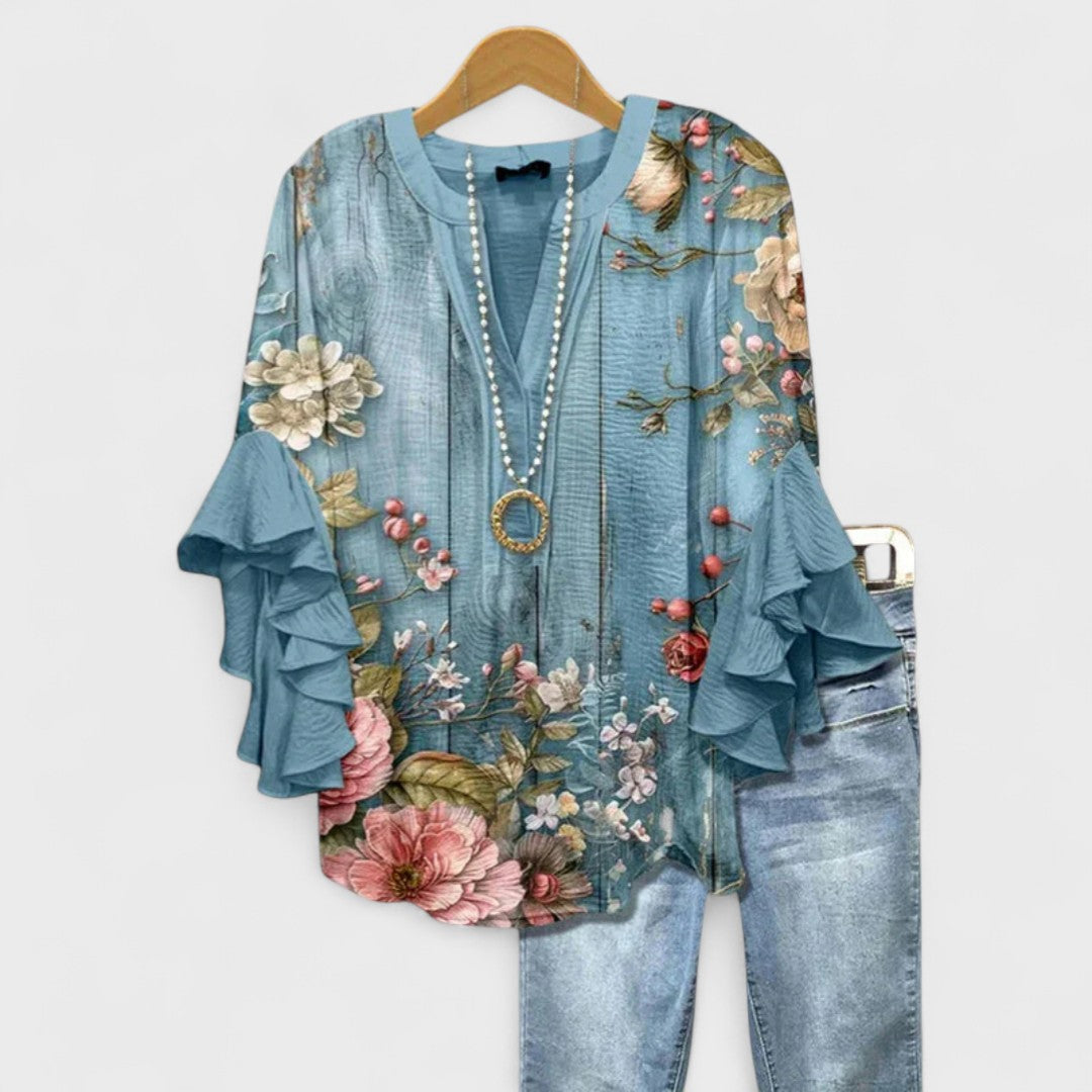 Lina | Elegant Floral Ruffle Blouse