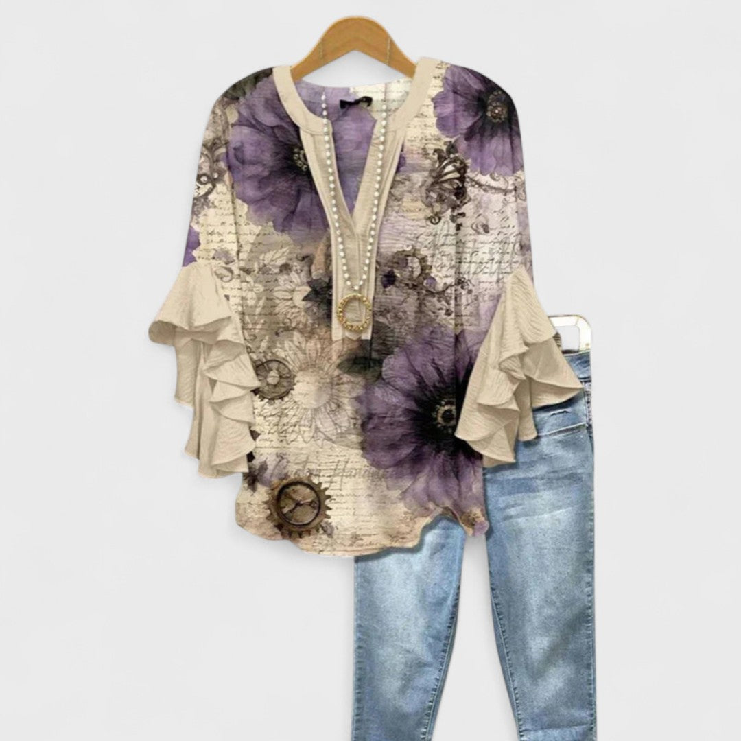 Lina | Elegant Floral Ruffle Blouse