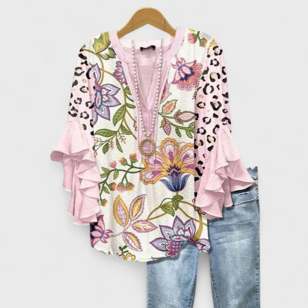 Lina | Elegant Floral Ruffle Blouse