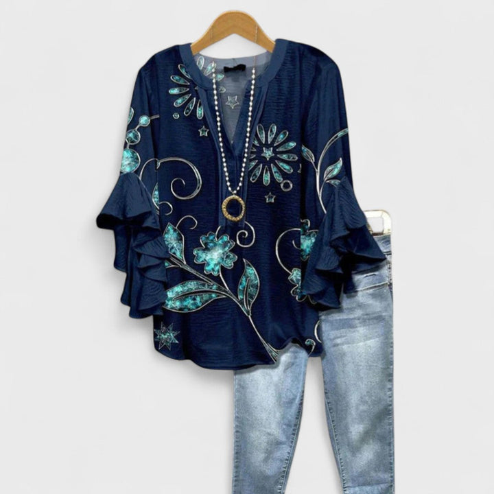 Lina | Elegant Floral Ruffle Blouse