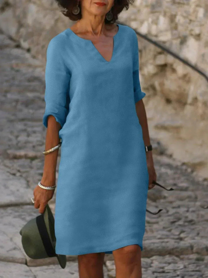 Harper | Elegant V Neck Draped Midi Dress