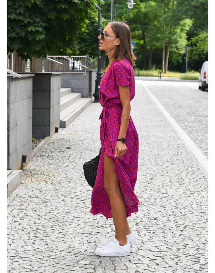 Eva | Elegant V Neck Flowing Midi Dress
