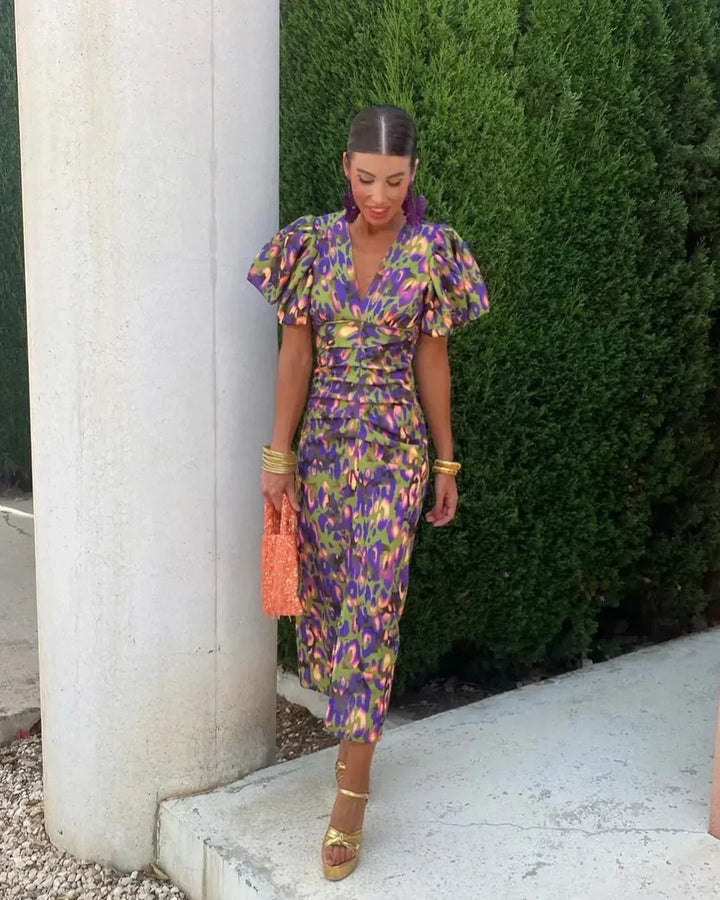 Marina | Elegant Puff Sleeve Midi Dress