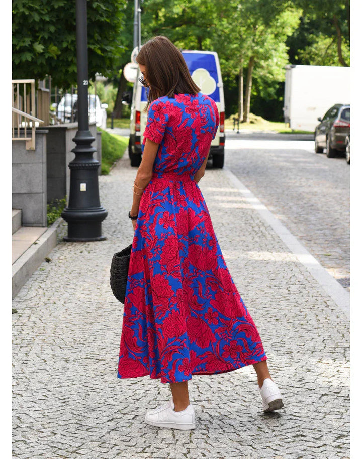 Eva | Elegant V Neck Flowing Midi Dress