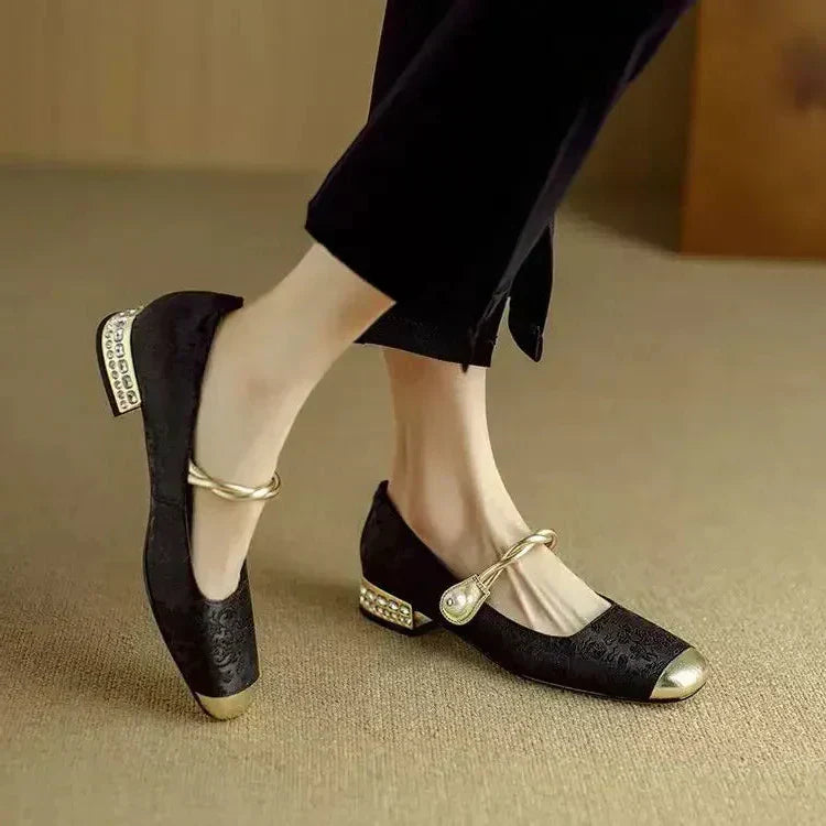 Cecile | Vintage Braided Pearl Strap Shoes