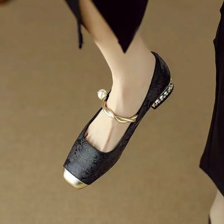 Cecile | Vintage Braided Pearl Strap Shoes