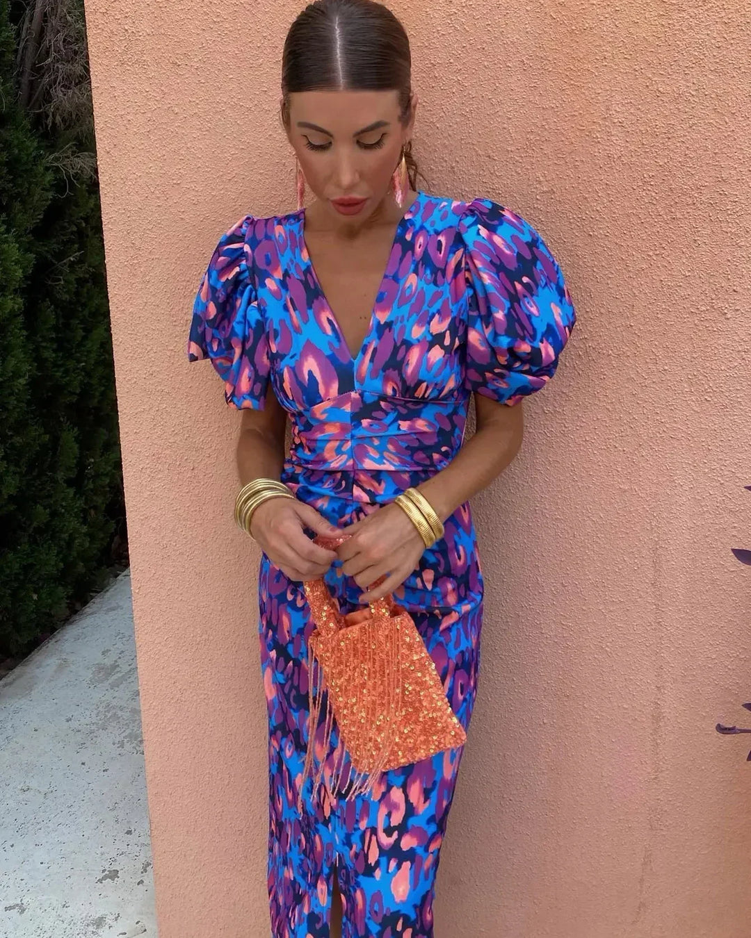 Marina | Elegant Puff Sleeve Midi Dress