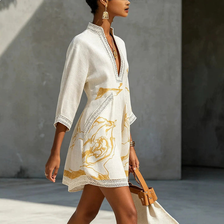 Camilla | Lace-Trim V-Neck Mini Dress