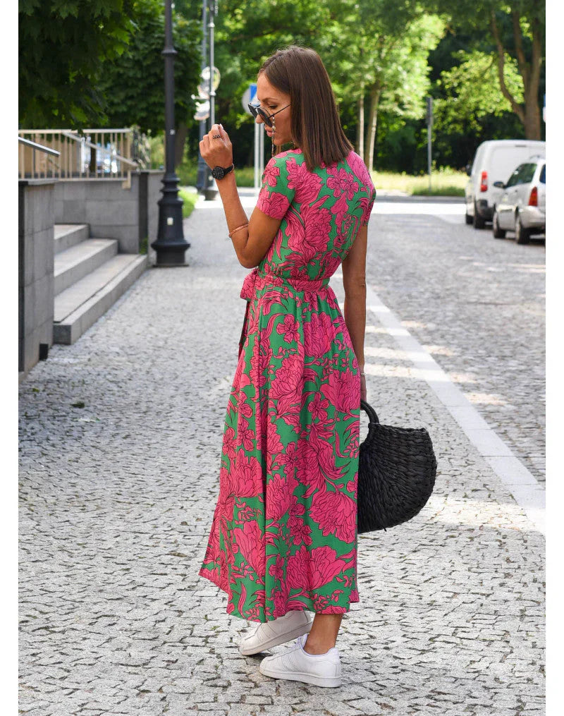 Eva | Elegant V Neck Flowing Midi Dress