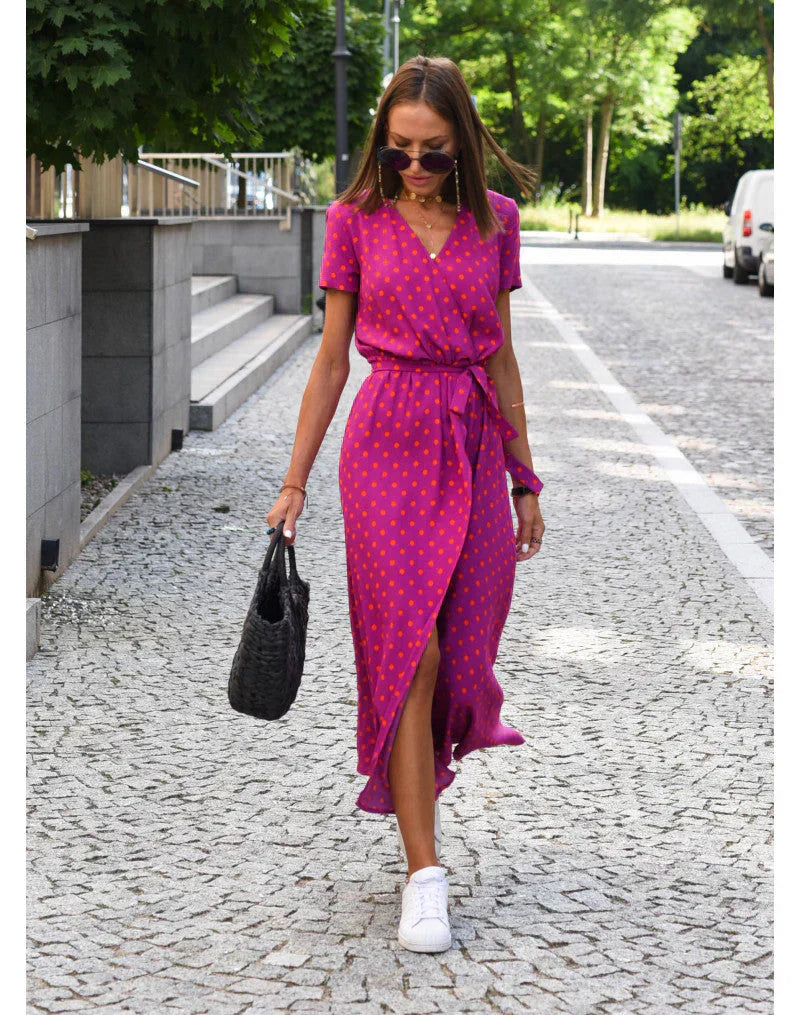 Eva | Elegant V Neck Flowing Midi Dress