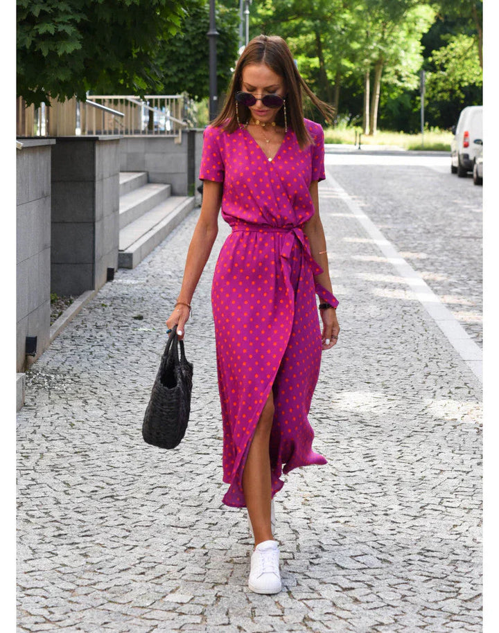 Eva | Elegant V Neck Flowing Midi Dress