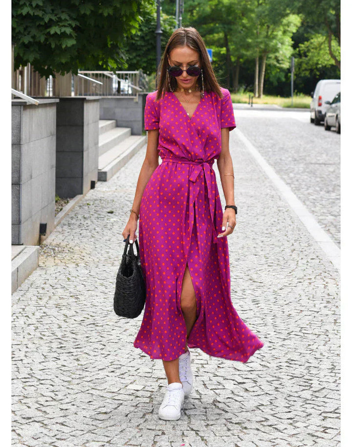 Eva | Elegant V Neck Flowing Midi Dress