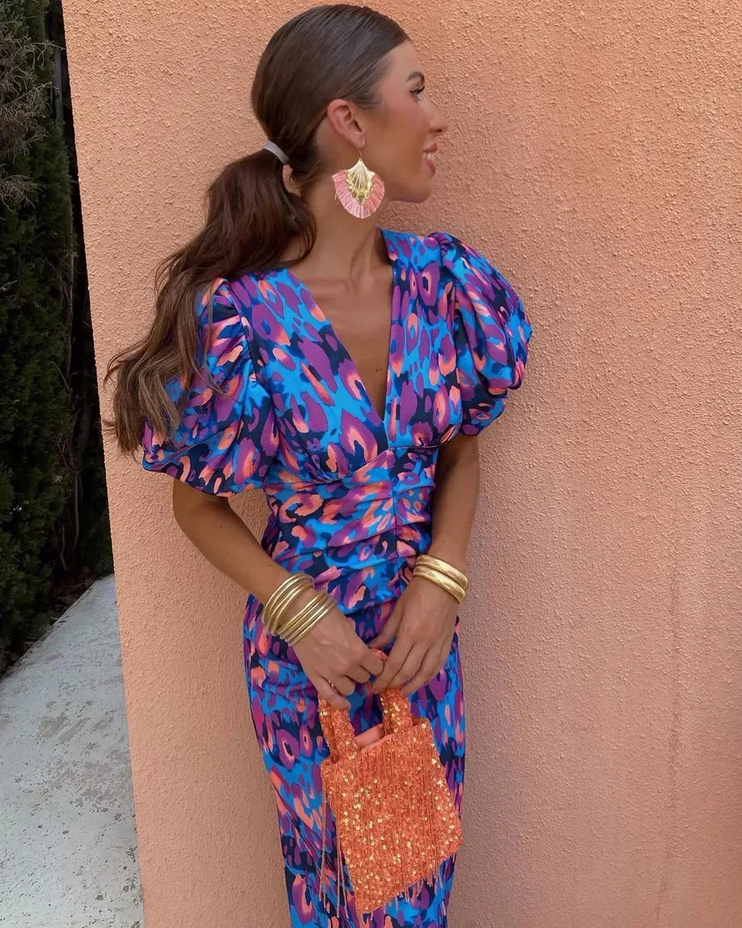 Marina | Elegant Puff Sleeve Midi Dress