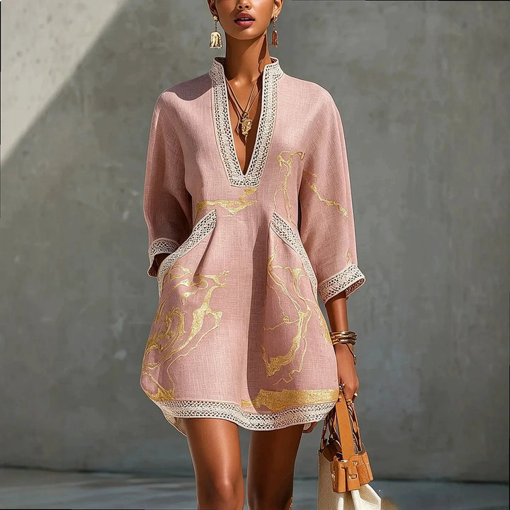 Camilla | Lace-Trim V-Neck Mini Dress