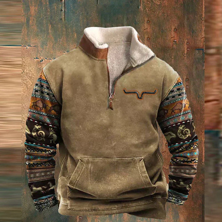 Grayson | Half-Zip Fleece Pullover with Patterned Sleeves