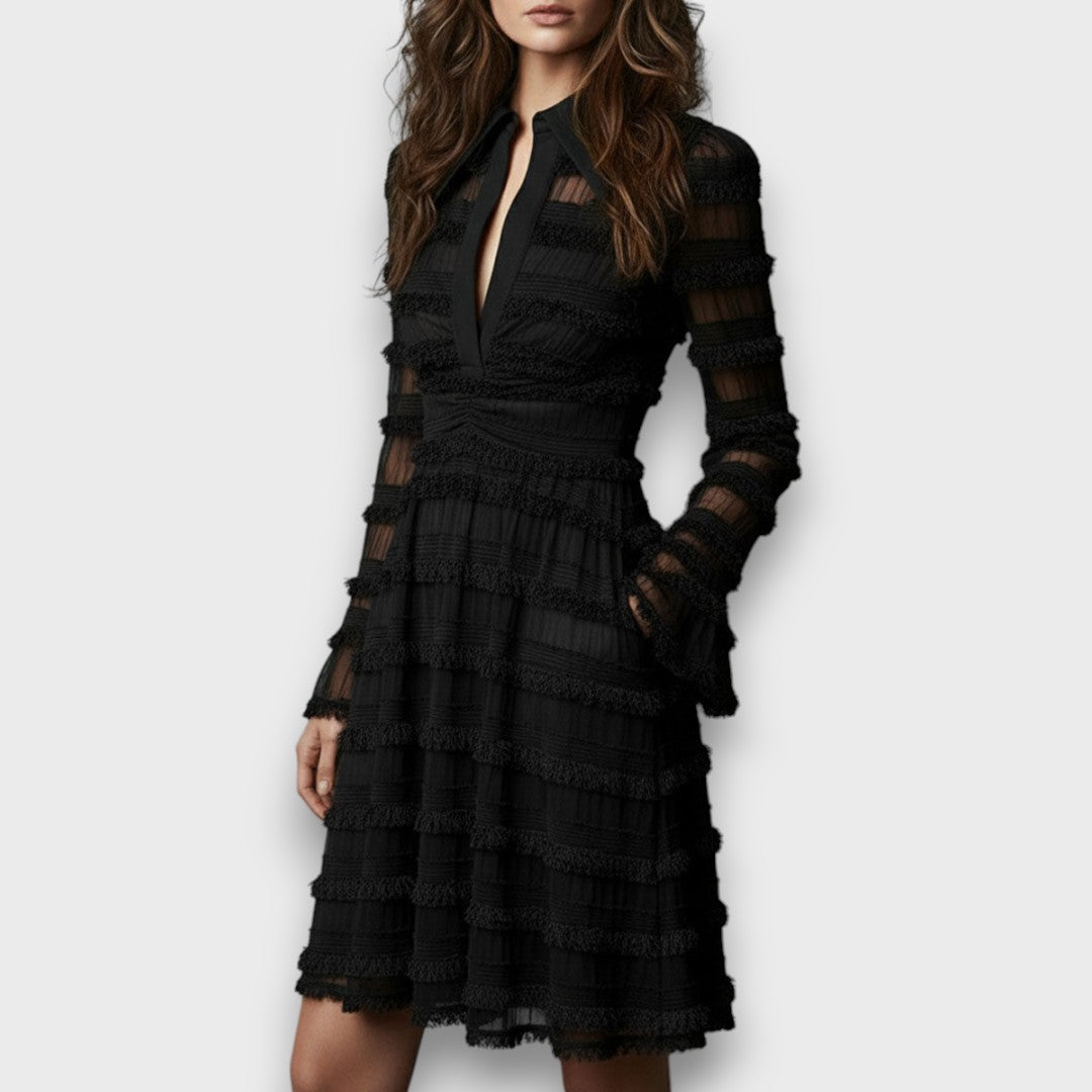 Alliah | Classic V Neck Long Sleeve Dress