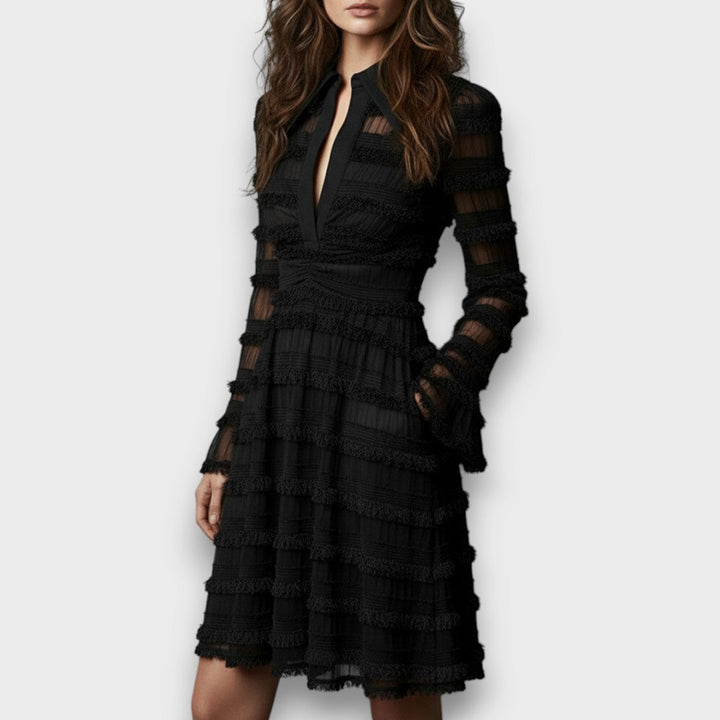 Alliah | Classic V Neck Long Sleeve Dress