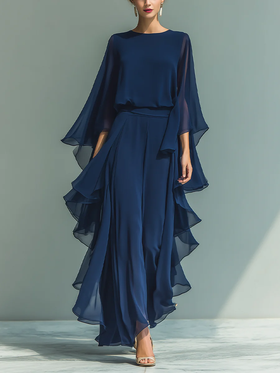 Cordelia | Flowing Cape-Sleeve Two-Piece Set