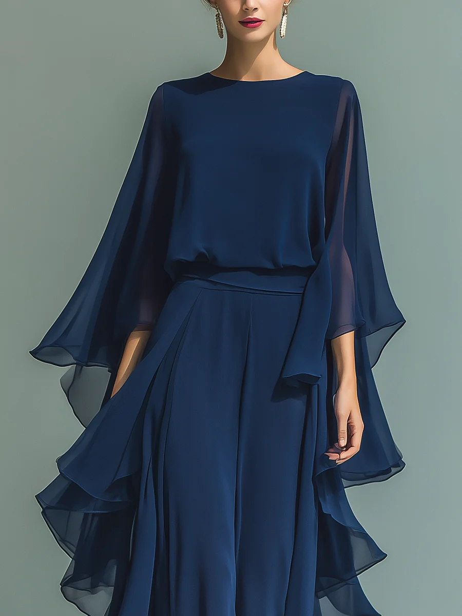 Cordelia | Flowing Cape-Sleeve Two-Piece Set