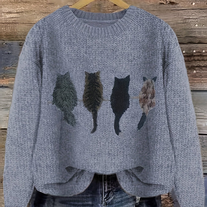 Rosalie | Cat Print Relaxed Sweater