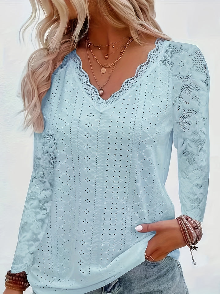 Susanna | Lace-Sleeve Tie-Neck Top