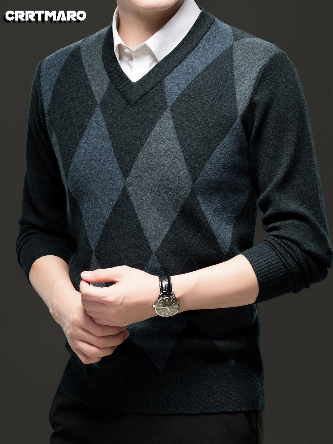 Corbin | Diamond-Pattern V-Neck Sweater