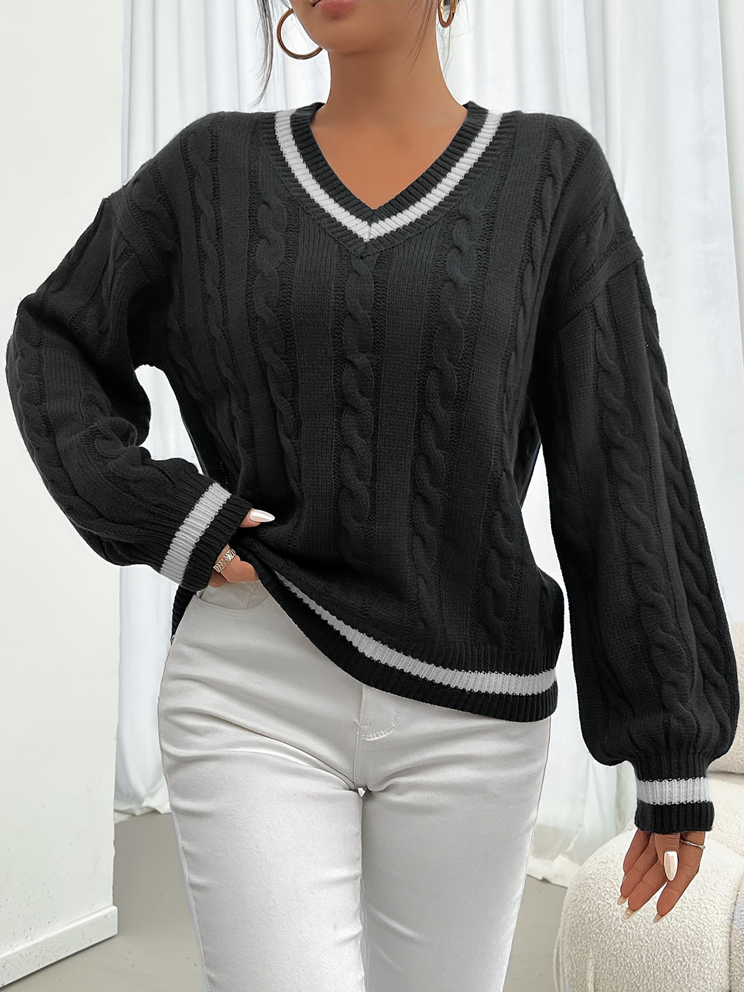Tamara | Classic Cable-Knit V-Neck Sweater
