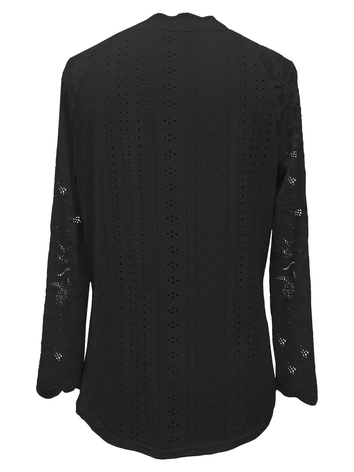Susanna | Lace-Sleeve Tie-Neck Top