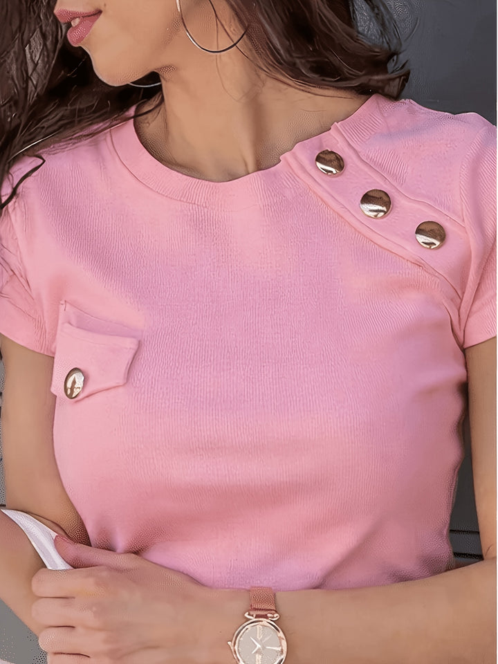 Beverly | Button-Accent Round Neck Top
