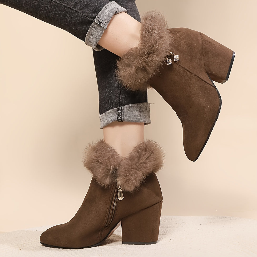 Rosanna | Fur-Trimmed Block Heel Ankle Boots
