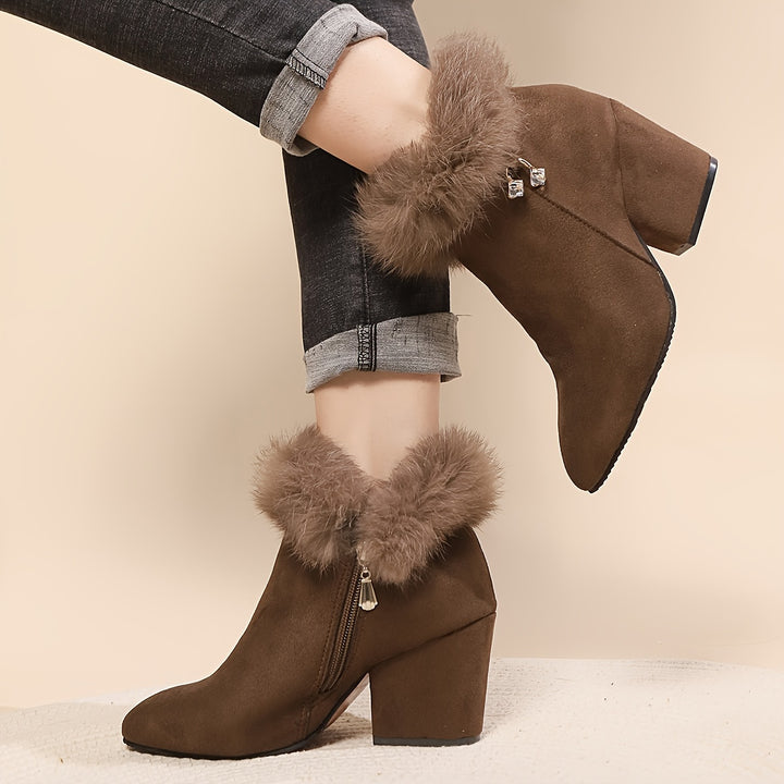 Rosanna | Fur-Trimmed Block Heel Ankle Boots