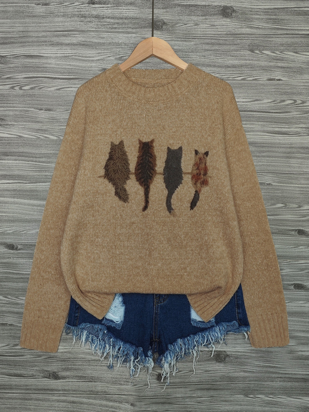 Rosalie | Cat Print Relaxed Sweater