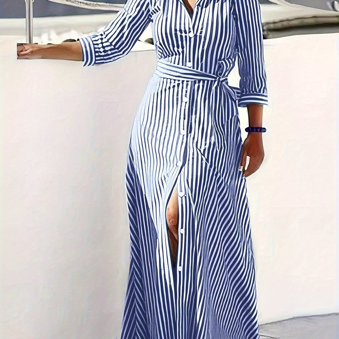 Vera | Striped Belted Maxi Dress