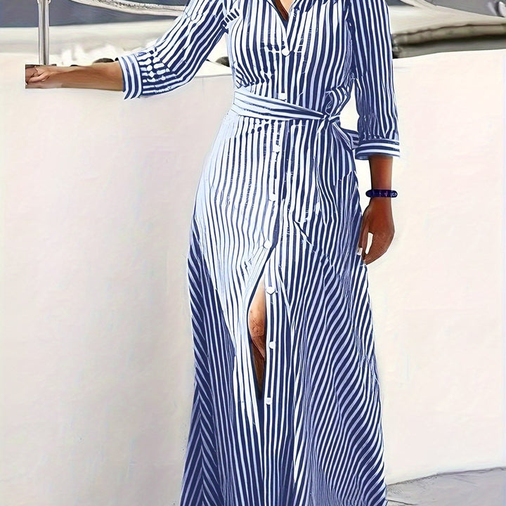 Vera | Striped Belted Maxi Dress