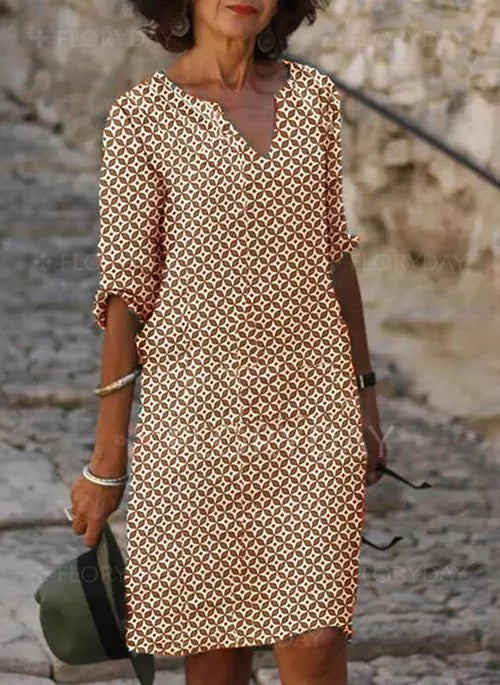Celia | Vintage Split Neck Summer Dress