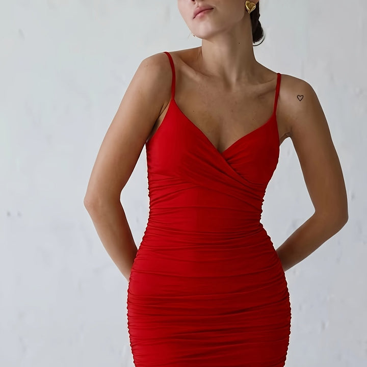 Nadine | Ruched V-Neck Bodycon Dress