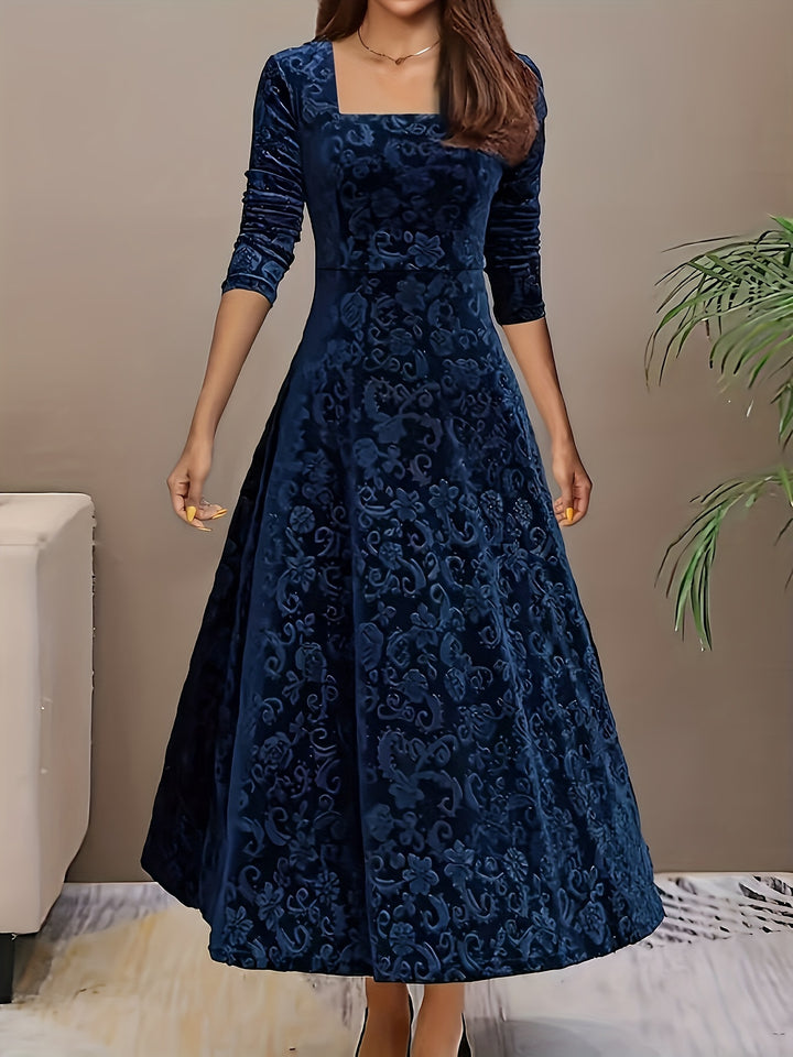 Rosalind | Elegant Floral Square Neck Dress