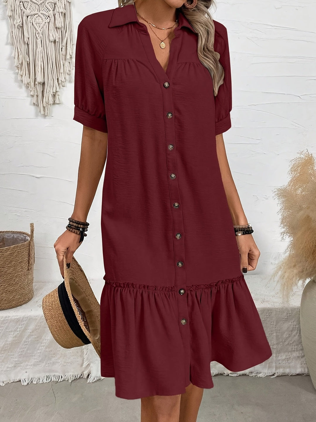 Maevelle | Elegant Boho Button Midi Dress