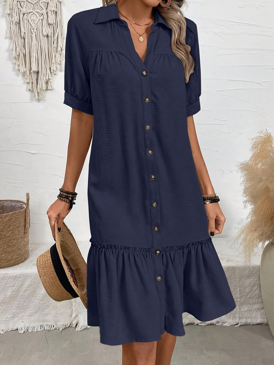 Maevelle | Elegant Boho Button Midi Dress