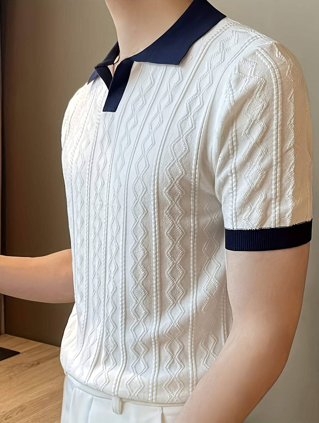 Damien | Textured Contrast-Collar Polo Shirt