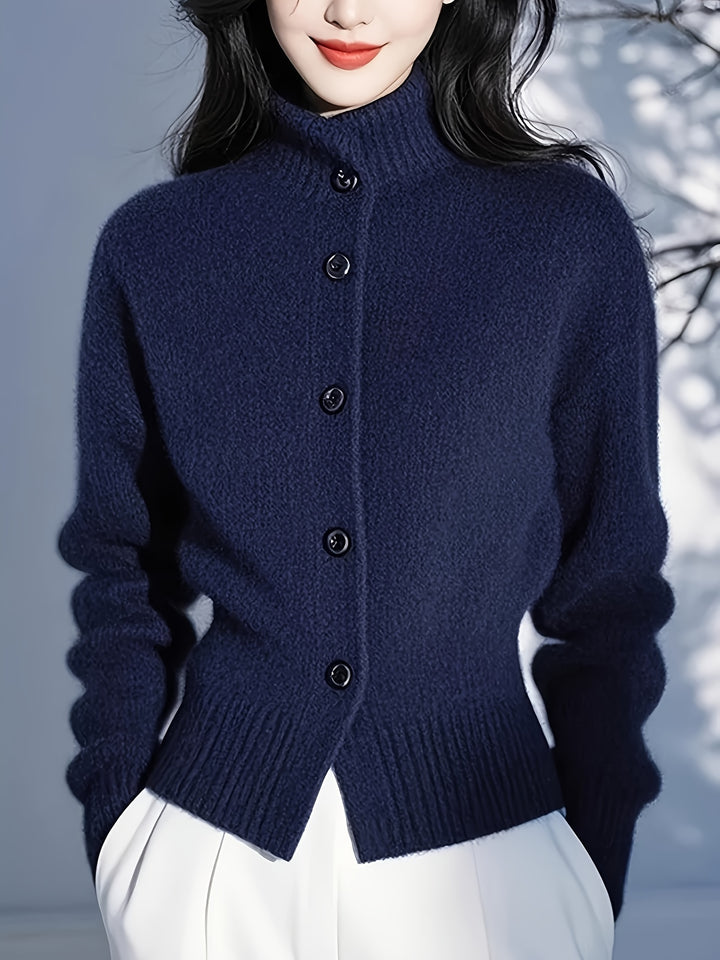 Elspeth | Buttoned Mock-Neck Cardigan