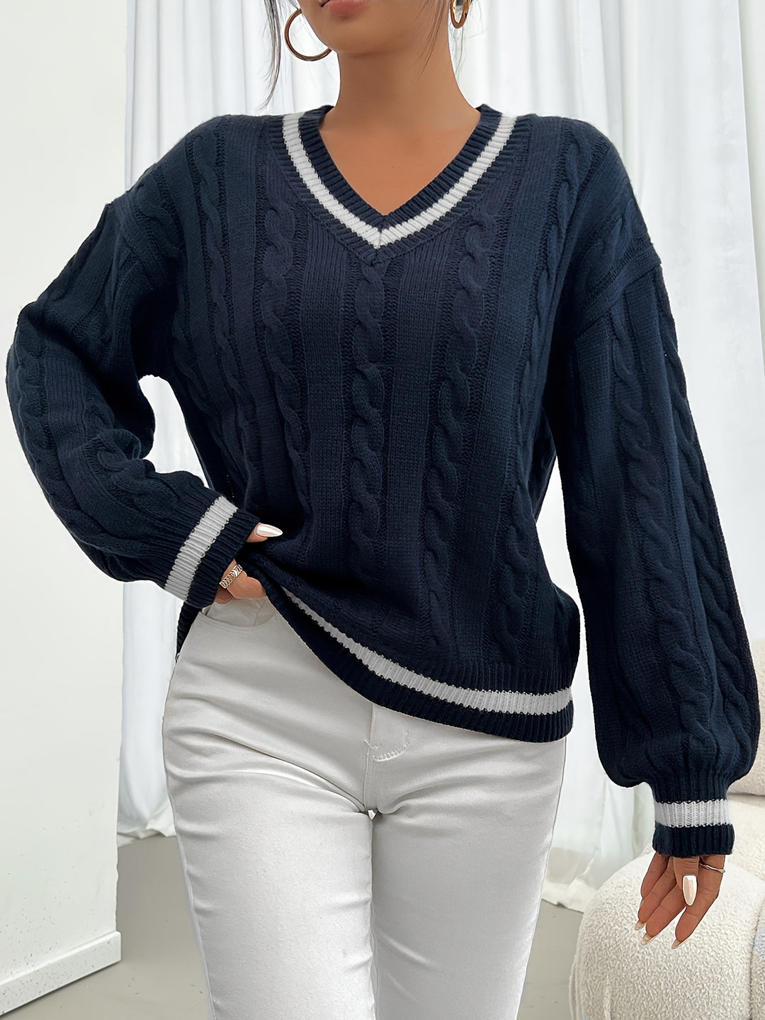 Tamara | Classic Cable-Knit V-Neck Sweater