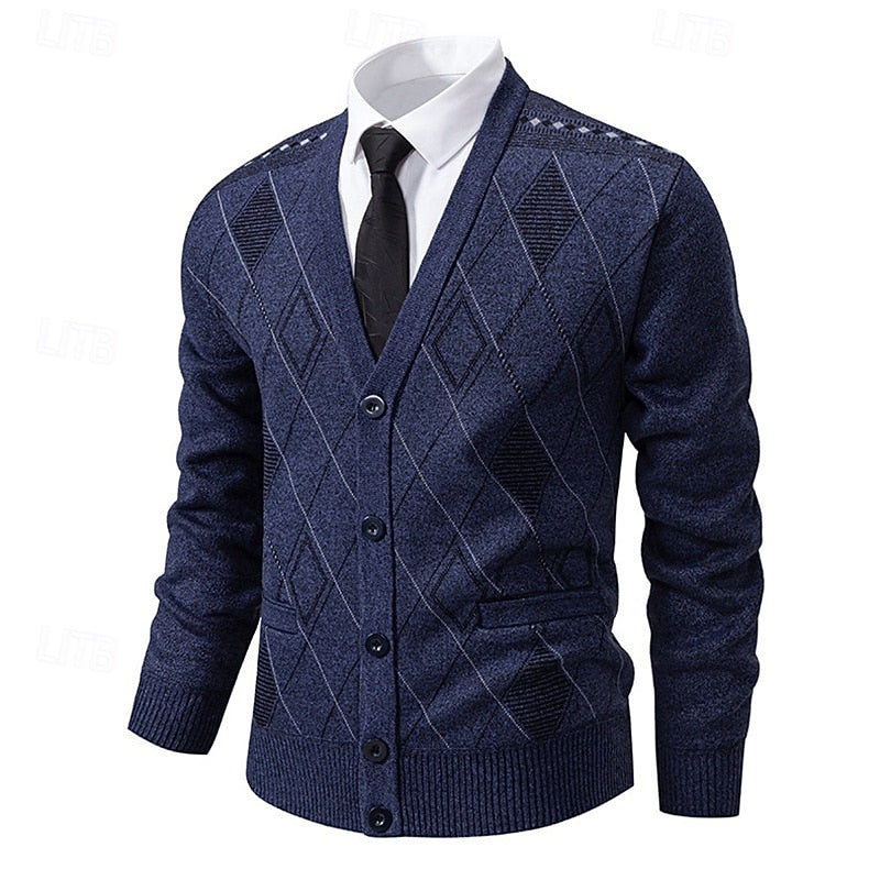 Duncan | Refined Argyle Button-Up Cardigan