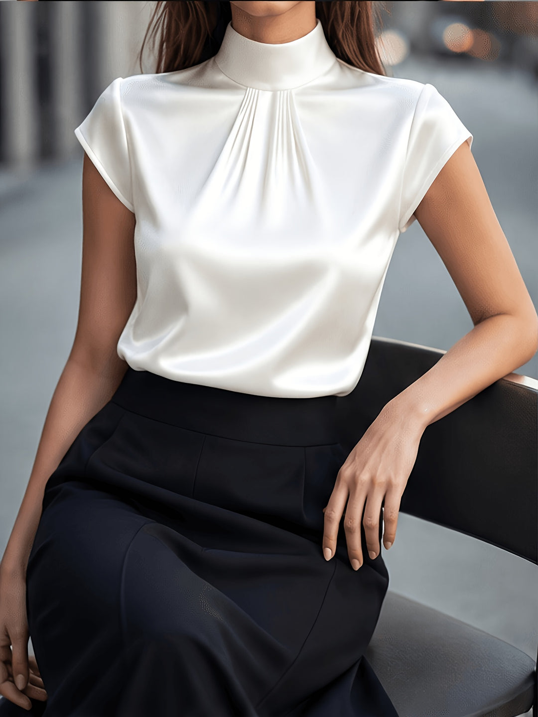 Arabella | Pleated Stand-Collar Blouse