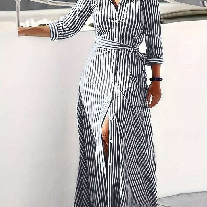 Vera | Striped Belted Maxi Dress