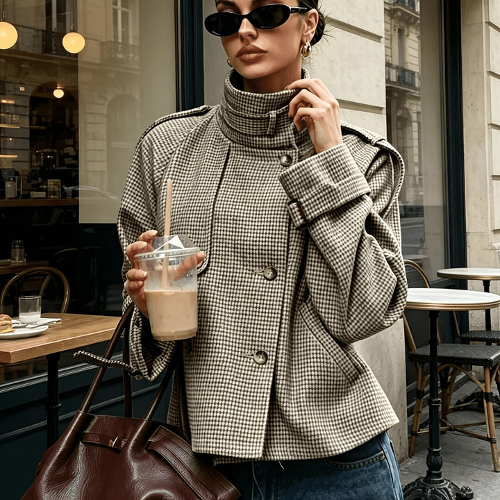 Margaux | Houndstooth Stand-Collar Jacket