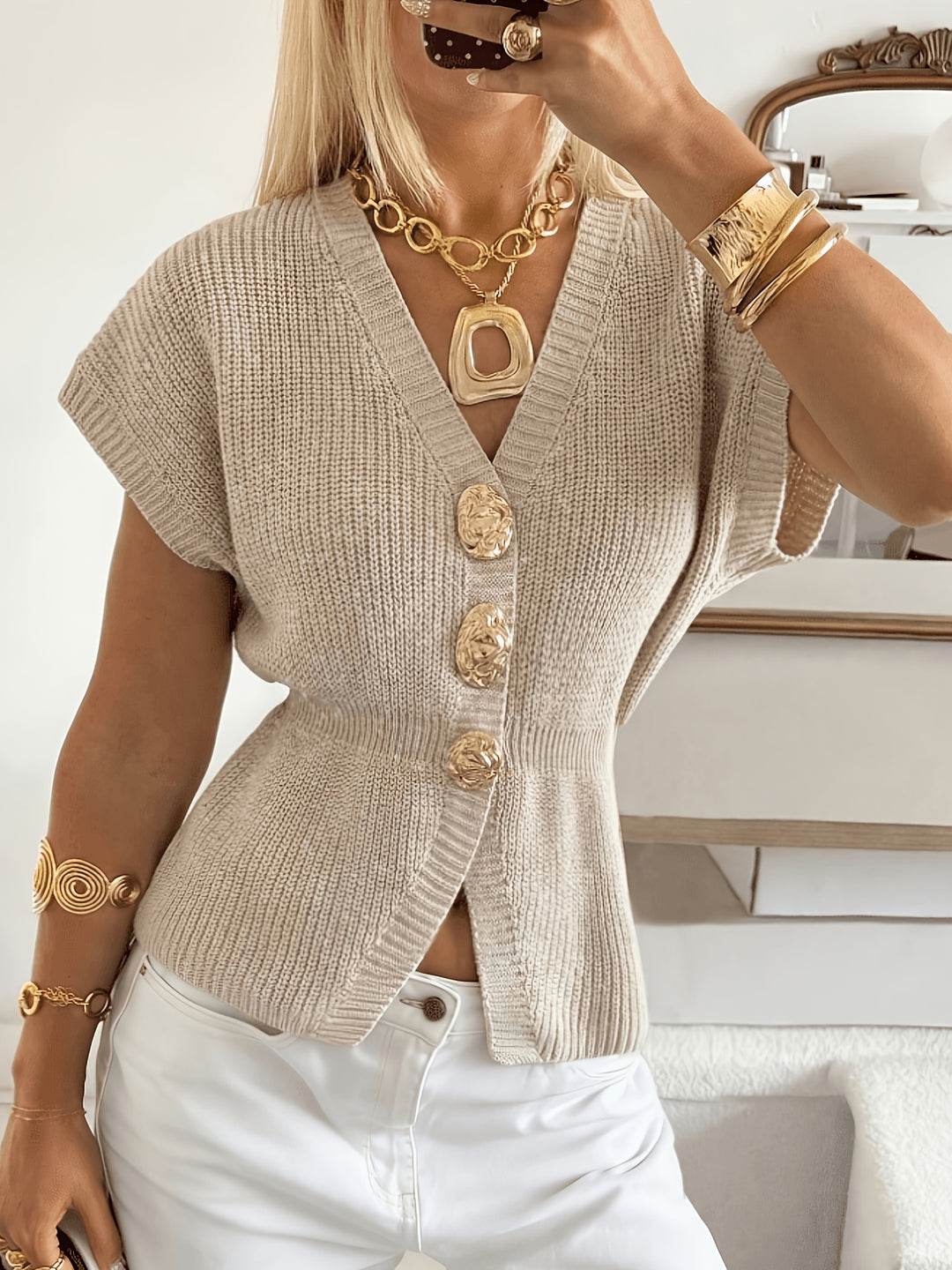 Rachel | Button-Front Knit Top