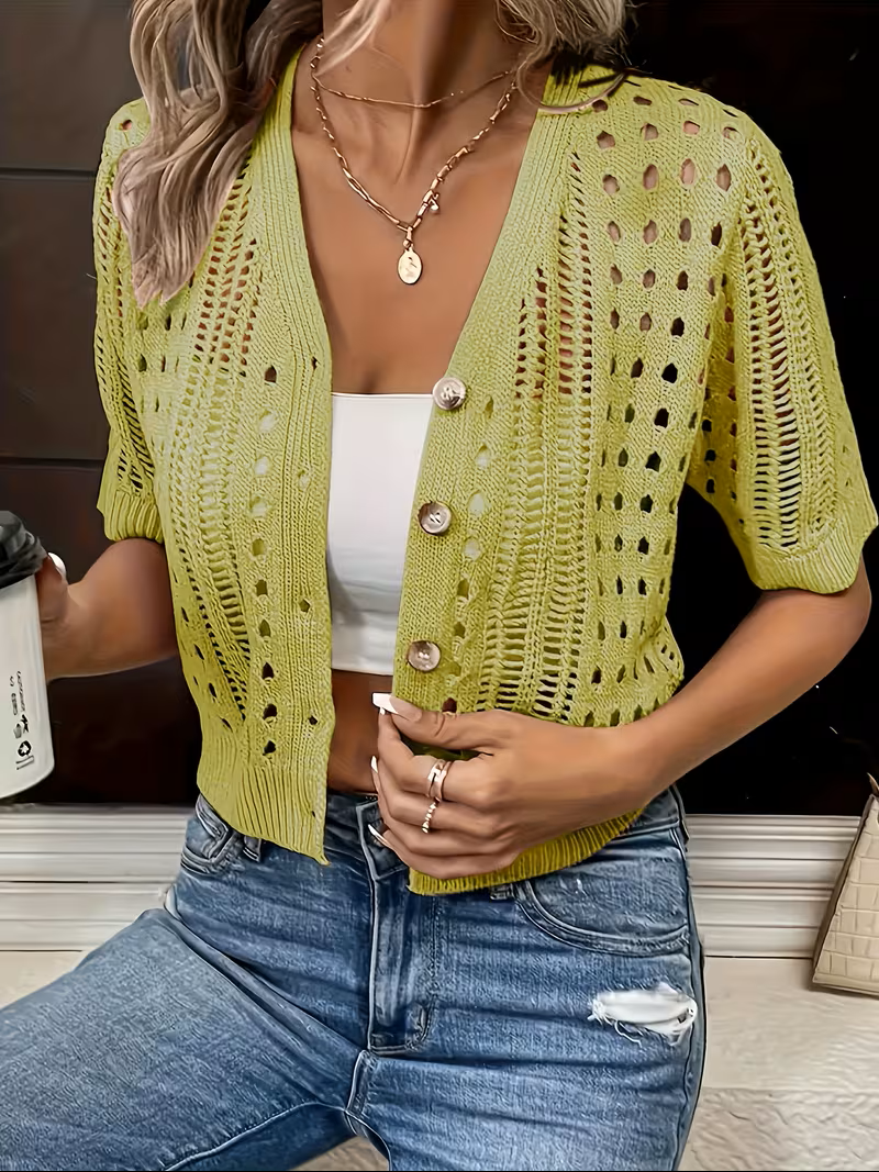 Rosemary | Open-Knit Short-Sleeve Cardigan